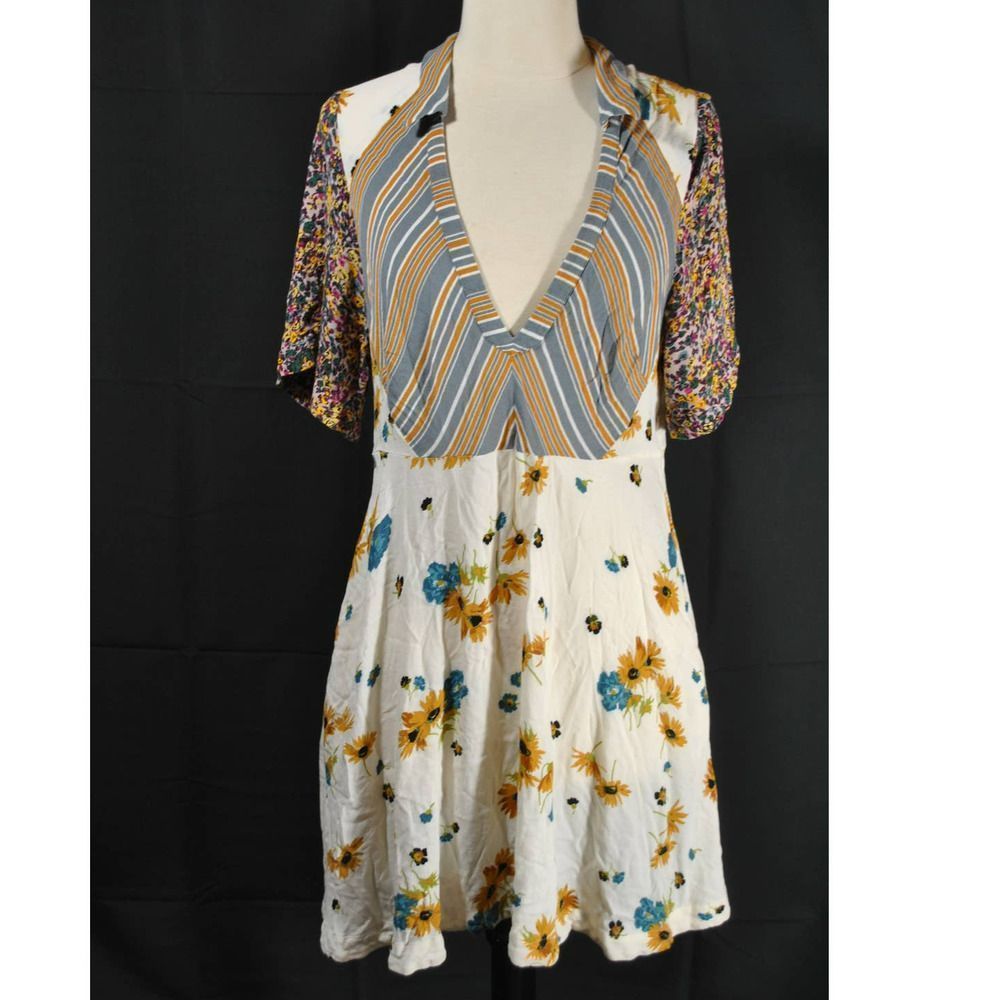 Free People Multi Patterned White Gold Dress - 12